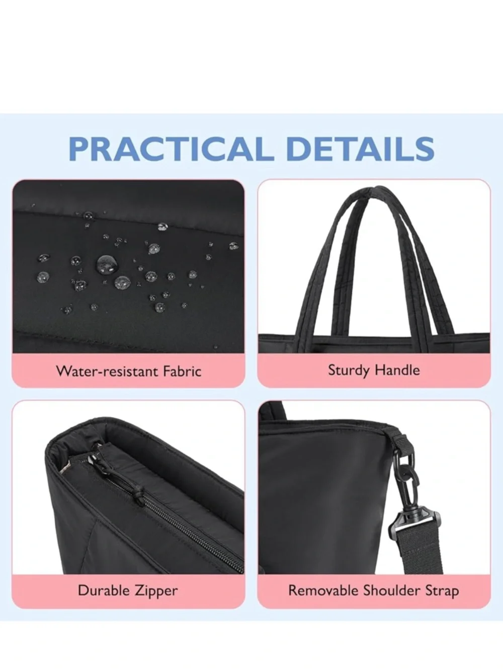 Black Women’s Baby Diaper Tote Bag with Convertible Straps